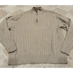 Pronto Uomo Mens Fisherman Sweater 100% Cotton Tan 1/4 Zip Sweater Size M